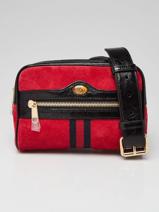 Gucci Handbags - Gucci Red/Black Suede/Patent Leather Vintage Web Ophidia Small Belt Bag